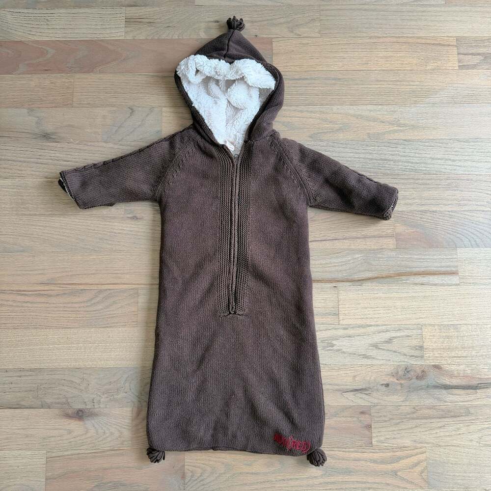 Gap Ado(RED) Brown Knit Baby Wearable Blanket Bunting Sack Hooded 6-12 Months